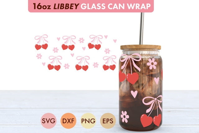 Coquette Cherry Bow SVG PNG 16 oz Libbey Glass Can Wrap SVG Freeling Design House 