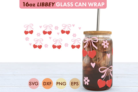 Coquette Cherry Bow SVG PNG 16 oz Libbey Glass Can Wrap SVG Freeling Design House 