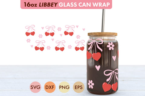 Coquette Cherry Bow SVG PNG 16 oz Libbey Glass Can Wrap SVG Freeling Design House 