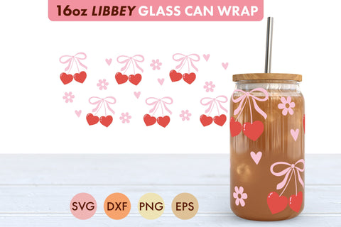 Coquette Cherry Bow SVG PNG 16 oz Libbey Glass Can Wrap SVG Freeling Design House 