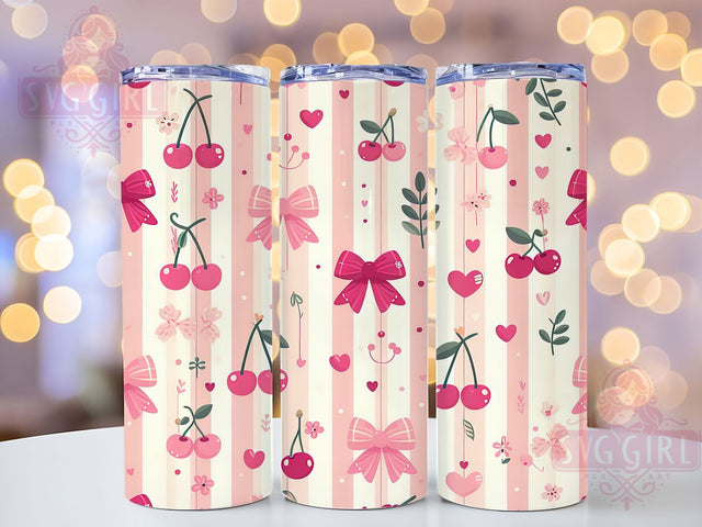 Coquette Cherry Checkered Tumbler, Cherry Tumbler Design, Checkered Tumbler PNG, 20oz Skinny Tumbler Sublimation, Y2K Aesthetic Tumbler, Cute Cherry Wrap Design, Pink Coquette Tumbler PNG Sublimation SvggirlplusArt 