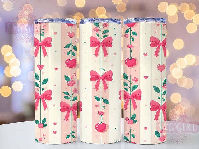 Coquette Cherry Checkered Tumbler, Cherry Tumbler Design, Checkered Tumbler PNG, 20oz Skinny Tumbler Sublimation, Y2K Aesthetic Tumbler, Cute Cherry Wrap Design, Pink Coquette Tumbler PNG Sublimation SvggirlplusArt 