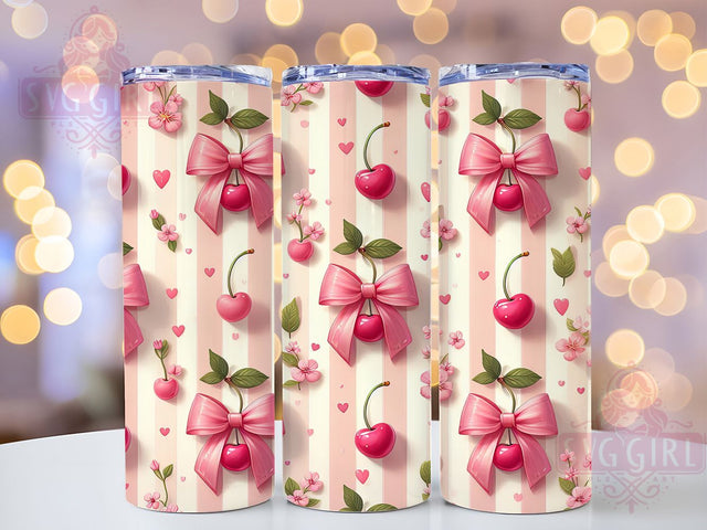 Coquette Cherry Checkered Tumbler, Cherry Tumbler Design, Checkered Tumbler PNG, 20oz Skinny Tumbler Sublimation, Y2K Aesthetic Tumbler, Cute Cherry Wrap Design, Pink Coquette Tumbler PNG Sublimation SvggirlplusArt 