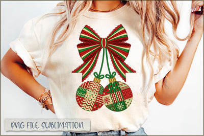 Coquette Christmas Cherries Patchwork PNG, Christmas Bow Sublimation Shetara Begum 