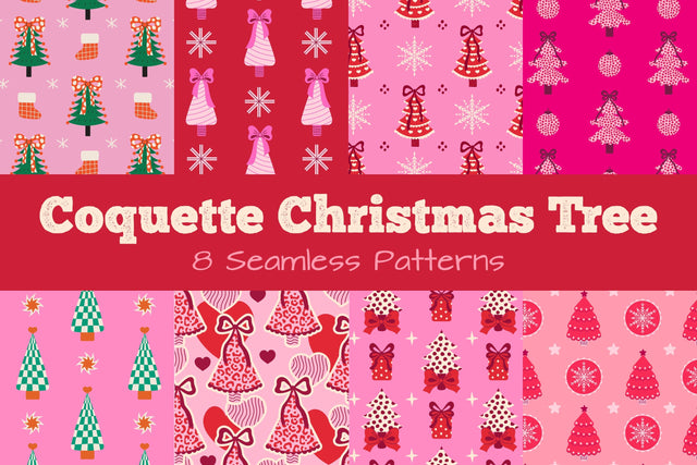 Coquette Christmas Tree Seamless Patterns & Papers Digital Pattern Rin Green 