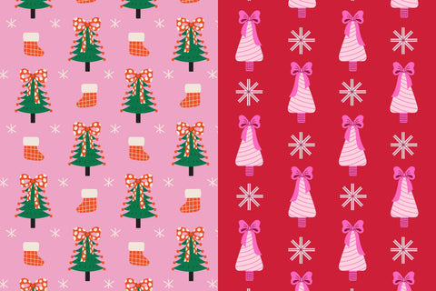 Coquette Christmas Tree Seamless Patterns & Papers Digital Pattern Rin Green 