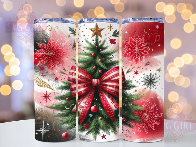 Coquette Christmas Tree Tumbler, Glitter Snowflakes Wrap, 20oz Sublimation Design, Digital Download, Colorful Bow Tumbler, Holiday Decor, Festive Tumbler Print Sublimation SvggirlplusArt 