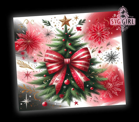 Coquette Christmas Tree Tumbler, Glitter Snowflakes Wrap, 20oz Sublimation Design, Digital Download, Colorful Bow Tumbler, Holiday Decor, Festive Tumbler Print Sublimation SvggirlplusArt 