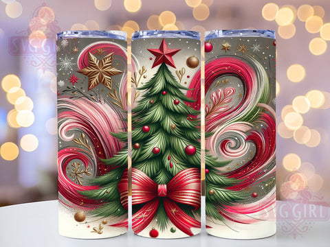 Coquette Christmas Tree Tumbler, Glitter Snowflakes Wrap, 20oz Sublimation Design, Digital Download, Colorful Bow Tumbler, Holiday Decor, Festive Tumbler Print Sublimation SvggirlplusArt 