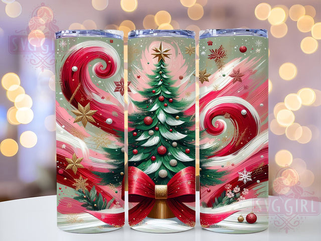 Coquette Christmas Tree Tumbler, Glitter Snowflakes Wrap, 20oz Sublimation Design, Digital Download, Colorful Bow Tumbler, Holiday Decor, Festive Tumbler Print Sublimation SvggirlplusArt 