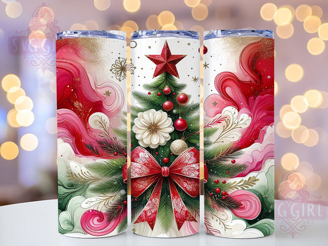 Coquette Christmas Tree Tumbler, Glitter Snowflakes Wrap, 20oz Sublimation Design, Digital Download, Colorful Bow Tumbler, Holiday Decor, Festive Tumbler Print Sublimation SvggirlplusArt 