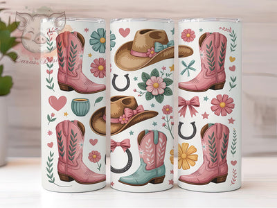 Coquette Cowgirl Boots Tumbler, Boots Hat Tumbler, Western 20oz Wrap, Sublimation Design, Stylish Gift Idea, Feminine Cowgirl Wrap, Cute Country Tumbler Sublimation Lara' s Designs 