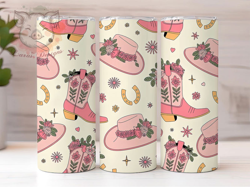 Coquette Cowgirl Boots Tumbler, Boots Hat Tumbler, Western 20oz Wrap, Sublimation Design, Stylish Gift Idea, Feminine Cowgirl Wrap, Cute Country Tumbler Sublimation Lara' s Designs 