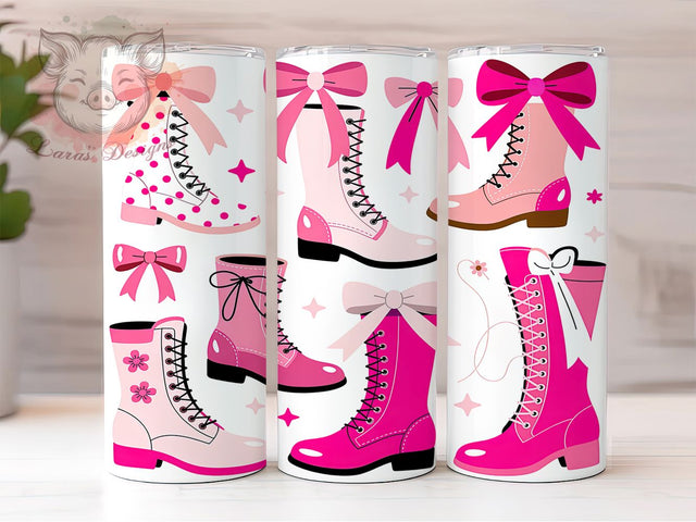 Coquette Cowgirl Boots Tumbler, Coquette Bow Pattern, Western Chic Design, 20Oz Sublimation Wrap, Feminine Cowgirl Art, Stylish Country Texture, Tumbler Sublimation Sublimation Lara' s Designs 
