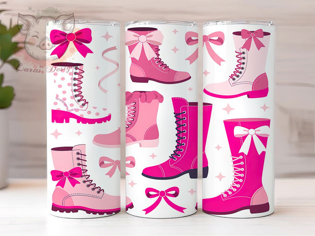 Coquette Cowgirl Boots Tumbler, Coquette Bow Pattern, Western Chic Design, 20Oz Sublimation Wrap, Feminine Cowgirl Art, Stylish Country Texture, Tumbler Sublimation Sublimation Lara' s Designs 