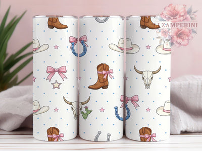Coquette Cowgirl Western Glam 20oz Tumbler, Western Boots, Pink Bows, Cowgirl Chic, Western Glam, 20oz Tumbler Wrap, Sublimation PNG Sublimation Li Zamperini 