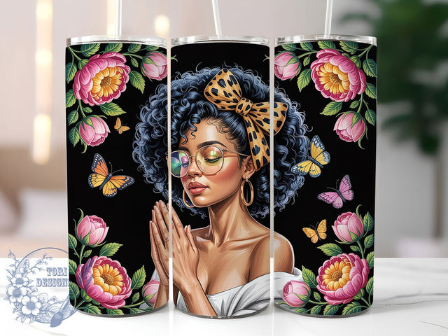 Coquette Cross Black Woman Tumbler, Cross Design, Coquette Style, Seamless Pattern, 20Oz Tumbler, Sublimation Wrap, Digital Download Sublimation ToriDesigns 