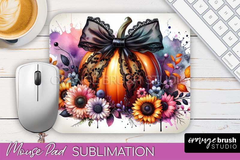 Coquette Fall Pumpkin Mouse Pad Sublimation Design Sublimation OrangeBrushStudio 