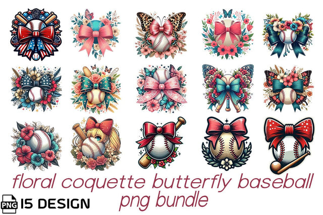 Coquette Floral Baseball PNG Clipart Bundle Printable File Sublimation Creativedesigntee 