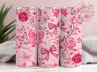 Coquette Floral Bow 20oz Tumbler, Bow Tumbler, Flower Design, Coquette Style, Seamless Wrap, 20oz Sublimation, Floral Tumbler, Cute Drinkware Sublimation Li Zamperini 