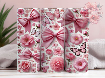Coquette Floral Bow 20oz Tumbler, Bow Tumbler, Flower Design, Coquette Style, Seamless Wrap, 20oz Sublimation, Floral Tumbler, Cute Drinkware Sublimation Li Zamperini 