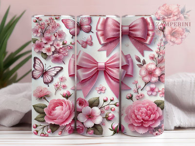Coquette Floral Bow 20oz Tumbler, Bow Tumbler, Flower Design, Coquette Style, Seamless Wrap, 20oz Sublimation, Floral Tumbler, Cute Drinkware Sublimation Li Zamperini 
