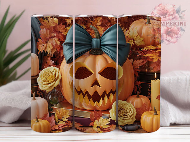 Coquette Floral Pumpkin Fall Tumbler Wrap, Fall Tumbler Wrap, Pumpkin With Bow Png, 20oz Skinny Tumbler Png, Cute Fall Tumbler, Girly Fall Sublimation, Coquette Fall Png Sublimation Li Zamperini 