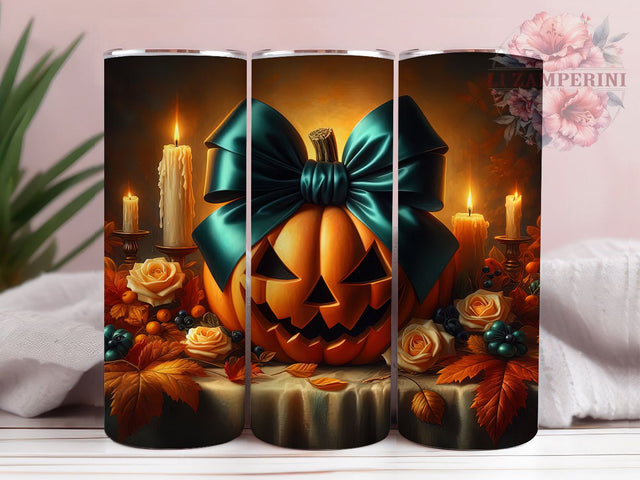 Coquette Floral Pumpkin Fall Tumbler Wrap, Fall Tumbler Wrap, Pumpkin With Bow Png, 20oz Skinny Tumbler Png, Cute Fall Tumbler, Girly Fall Sublimation, Coquette Fall Png Sublimation Li Zamperini 