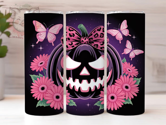 Coquette Floral Pumpkin Halloween Tumbler, Floral Pumpkin Mug, Pink Black Pumpkin Art, 20Oz Tumbler Wrap, Sublimation Design, Spooky Chic Drinkware, Elegant Halloween Print Sublimation Lara' s Designs 