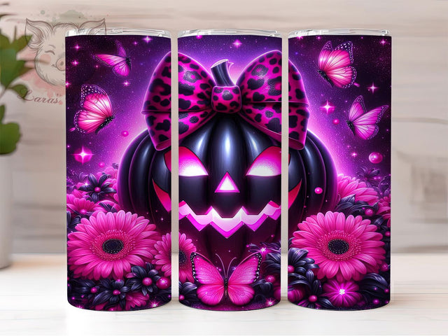 Coquette Floral Pumpkin Halloween Tumbler, Floral Pumpkin Mug, Pink Black Pumpkin Art, 20Oz Tumbler Wrap, Sublimation Design, Spooky Chic Drinkware, Elegant Halloween Print Sublimation Lara' s Designs 