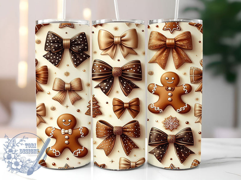 Coquette Gingerbread Bow Christmas Tumbler, Gingerbread Bow Wrap, Holiday Mug Design, Sublimation Wrap, Festive Drinkware, Cute Winter Gift, Sweet Christmas Cup Sublimation ToriDesigns 