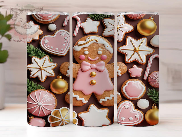 Coquette Gingerbread Christmas Tumbler, Cute Christmas Pattern, Festive Gingerbread Design, 20Oz Sublimation Wrap, Holiday Cookie Art, Girly Christmas Texture, Tumbler Sublimation Sublimation Lara' s Designs 