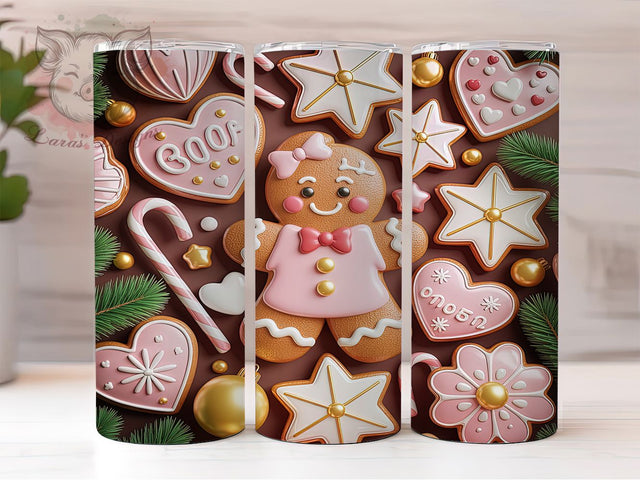 Coquette Gingerbread Christmas Tumbler, Cute Christmas Pattern, Festive Gingerbread Design, 20Oz Sublimation Wrap, Holiday Cookie Art, Girly Christmas Texture, Tumbler Sublimation Sublimation Lara' s Designs 