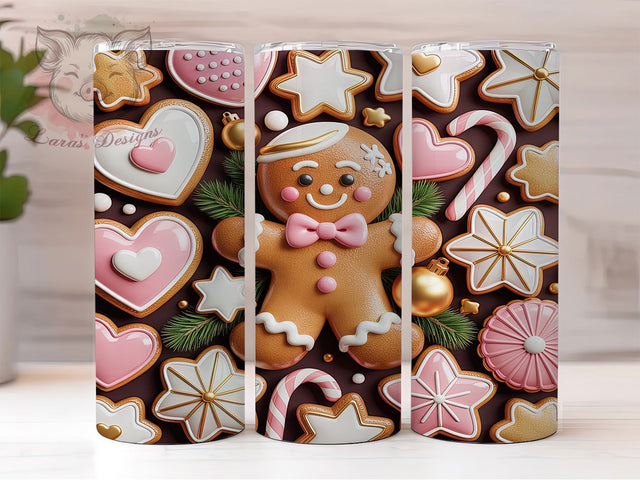 Coquette Gingerbread Christmas Tumbler, Cute Christmas Pattern, Festive Gingerbread Design, 20Oz Sublimation Wrap, Holiday Cookie Art, Girly Christmas Texture, Tumbler Sublimation Sublimation Lara' s Designs 