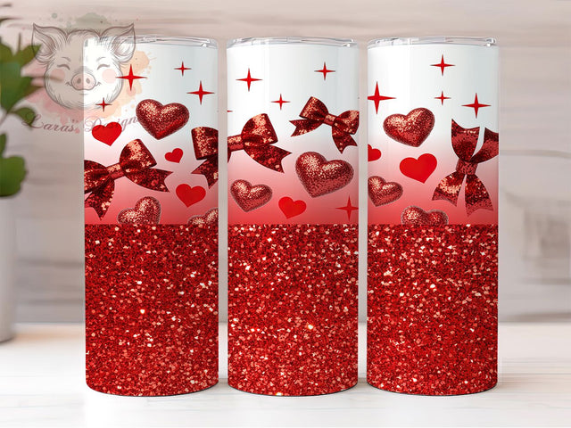 Coquette Glitter Valentine Heart Tumbler, Coquette Valentine Pattern, Sparkling Romantic Heart Design, 20Oz Sublimation Wrap, Shiny Love Art, Chic Coquette Texture, Tumbler Sublimation Sublimation Lara' s Designs 