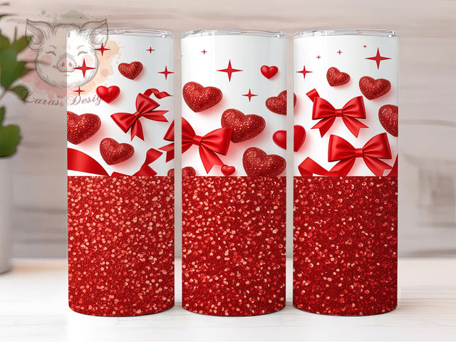 Coquette Glitter Valentine Heart Tumbler, Coquette Valentine Pattern, Sparkling Romantic Heart Design, 20Oz Sublimation Wrap, Shiny Love Art, Chic Coquette Texture, Tumbler Sublimation Sublimation Lara' s Designs 