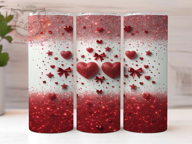 Coquette Glitter Valentine Heart Tumbler, Coquette Valentine Pattern, Sparkling Romantic Heart Design, 20Oz Sublimation Wrap, Shiny Love Art, Chic Coquette Texture, Tumbler Sublimation Sublimation Lara' s Designs 