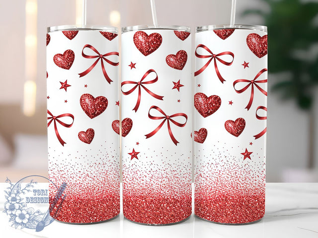 Coquette Glitter Valentine Heart Tumbler, Valentine Theme, Coquette Style, Sublimation Art, 20oz Tumbler, Cute Wrap, Romantic Design Sublimation ToriDesigns 