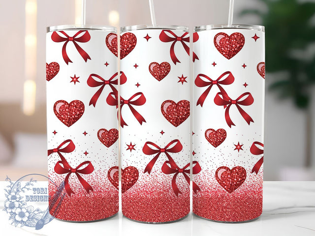 Coquette Glitter Valentine Heart Tumbler, Valentine Theme, Coquette Style, Sublimation Art, 20oz Tumbler, Cute Wrap, Romantic Design Sublimation ToriDesigns 