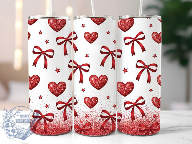 Coquette Glitter Valentine Heart Tumbler, Valentine Theme, Coquette Style, Sublimation Art, 20oz Tumbler, Cute Wrap, Romantic Design Sublimation ToriDesigns 