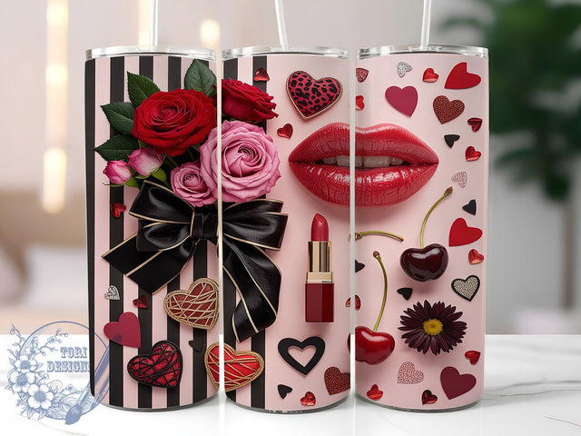 Coquette Gothic Black Bow Tumbler, Aesthetic Tumbler Wrap, Dark Tumbler Design, Black Bow Tumbler, Cherry Tumbler Wrap, 20oz Skinny Tumbler, Gothic Tumbler Design Sublimation ToriDesigns 