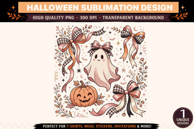 Coquette Halloween Ghost PNG, Pink Plaid Bow Pumpkin Sublimation Design, Cute Vintage Girly Halloween Clipart, Spooky Season Shirt Graphic Sublimation BlackCatsMedia 
