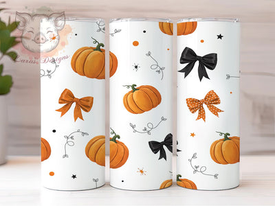 Coquette Halloween Pattern 20oz Tumbler, Pumpkin Pattern, Decorative Bows, Orange Black White, Seamless Design, Skinny Tumbler, Sublimation PNG Sublimation Lara' s Designs 