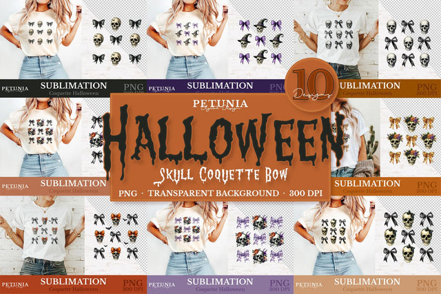 Coquette Halloween PNG Bundle | Coquette Bow Halloween Sublimation Petunia Digital Design 