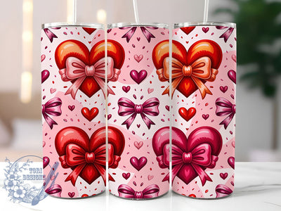 Coquette Heart Bow Valentine Tumbler, Heart Bow Pattern, Cute Ribbon Design, 20Oz Sublimation Wrap, Romantic Bow Art, Love Ribbon Texture, Tumbler Sublimation Sublimation ToriDesigns 