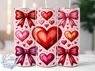 Coquette Heart Bow Valentine Tumbler, Heart Bow Pattern, Cute Ribbon Design, 20Oz Sublimation Wrap, Romantic Bow Art, Love Ribbon Texture, Tumbler Sublimation Sublimation ToriDesigns 