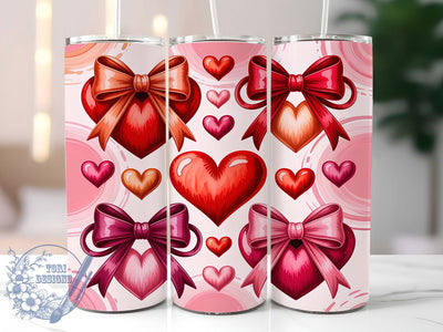 Coquette Heart Bow Valentine Tumbler, Heart Bow Pattern, Cute Ribbon Design, 20Oz Sublimation Wrap, Romantic Bow Art, Love Ribbon Texture, Tumbler Sublimation Sublimation ToriDesigns 