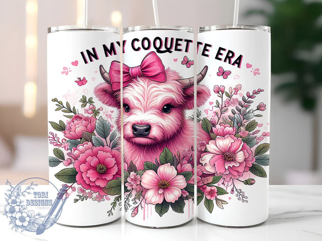 Coquette Highland Cow 20oz Skinny Tumbler, Cute Animal Tumbler Png, Straight & Tapered Tumbler Wrap, Instant Digital Download Sublimation ToriDesigns 