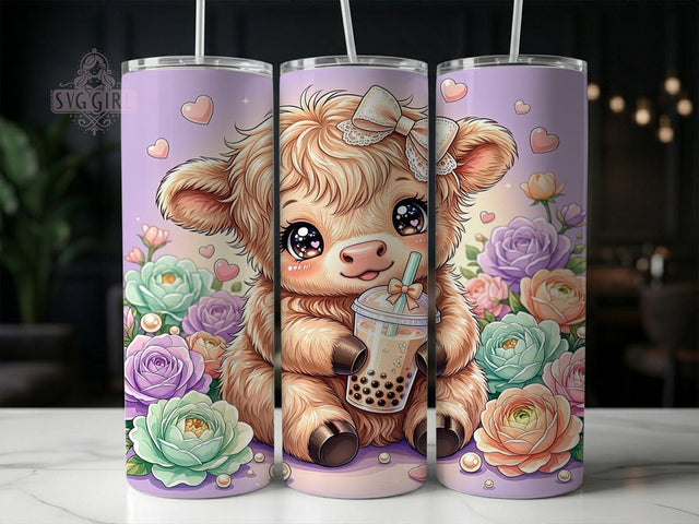 Coquette Highland Cow 20oz Tumbler, Coquette highland cow, Highland cow tumbler, 20oz skinny tumbler, Cute cow design, Coquette bow print, Sublimation tumbler wrap, Pink coquette pattern Sublimation SvggirlplusArt 