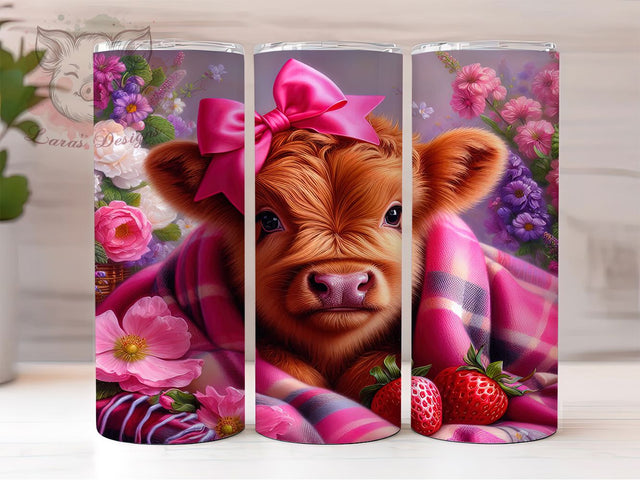 Coquette Highland Cow 20oz Tumbler, Cute Cow Wrap, Feminine Coquette Style, Rustic Farm Animal Sublimation PNG, Vintage Country Vibes, 20oz Tumbler Wrap, Sublimation Design PNG, Sweet Gift Sublimation Lara' s Designs 